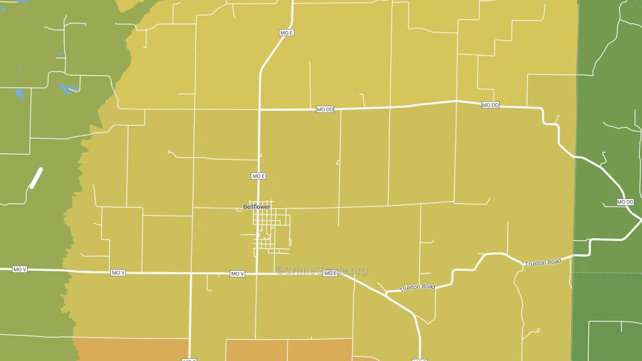 Bellflower, MO Map of Burglary Rates