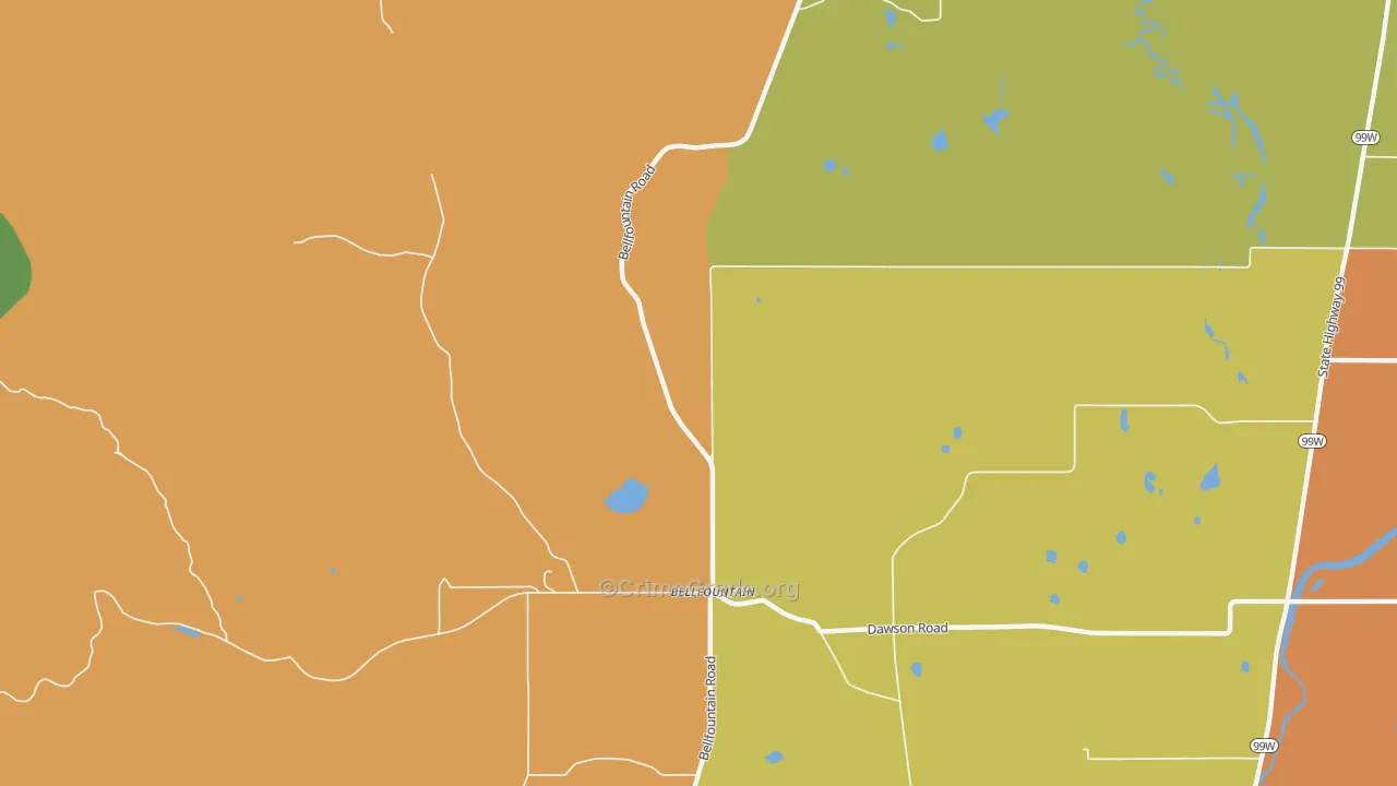 Bellfountain, OR Map of Burglary Rates