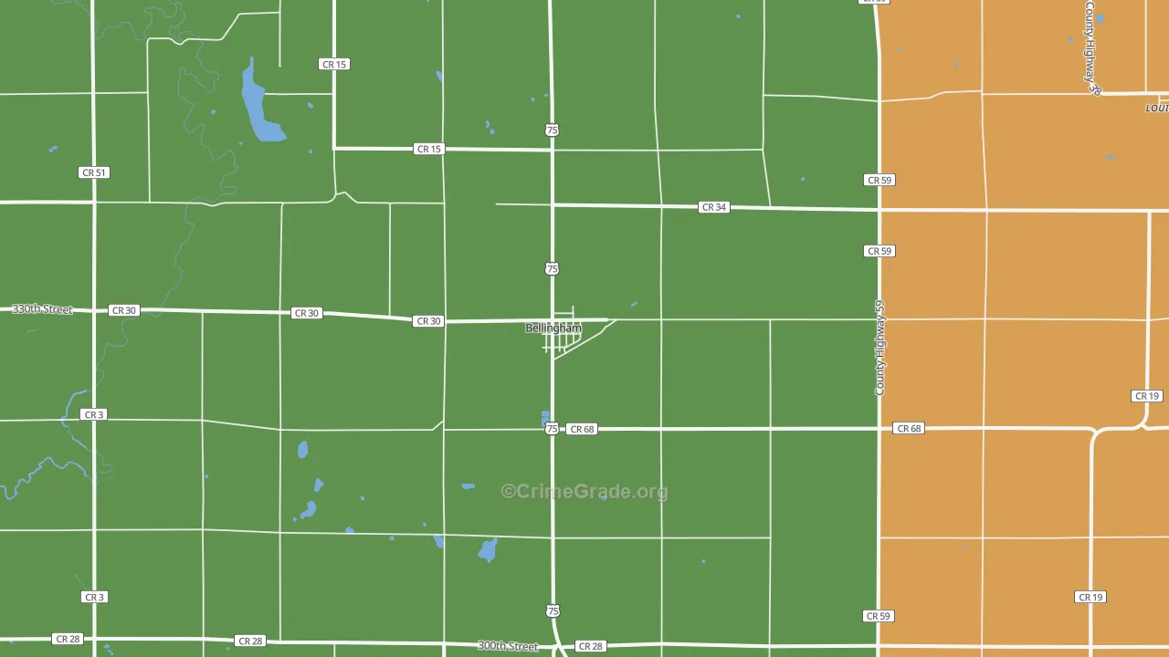Bellingham, MN Map of Burglary Rates