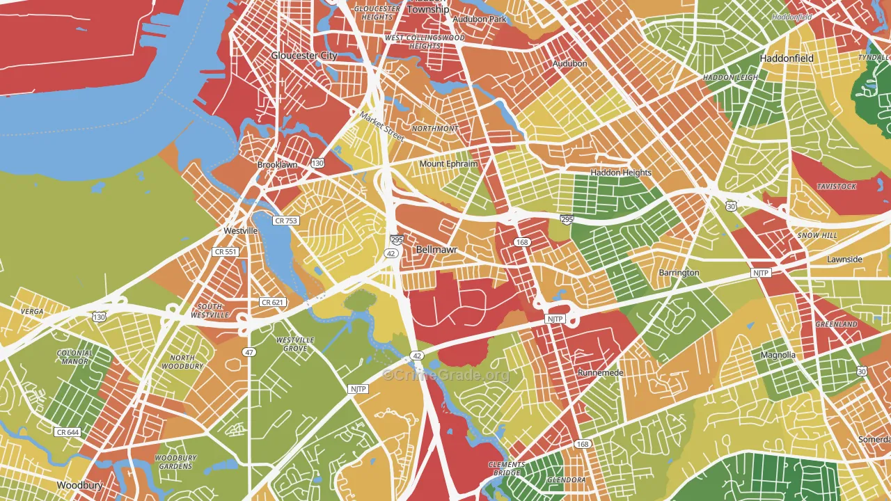 Bellmawr, NJ Map of Burglary Rates