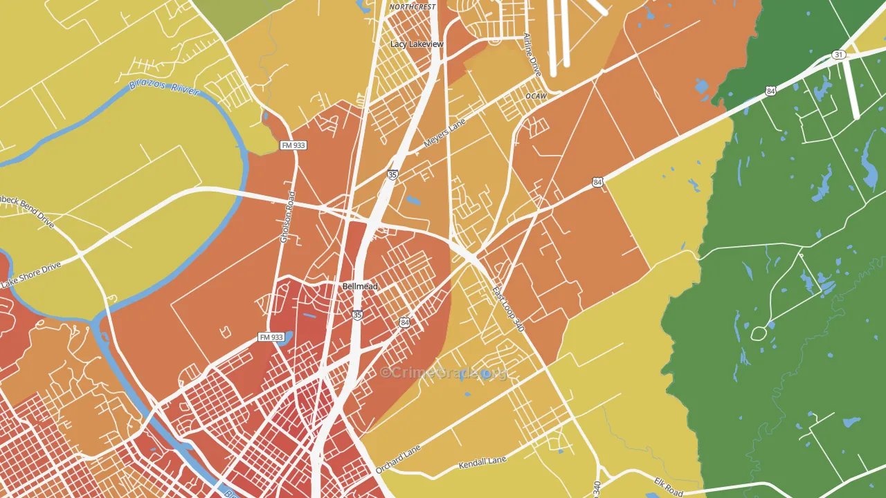 Bellmead, TX Map of Burglary Rates