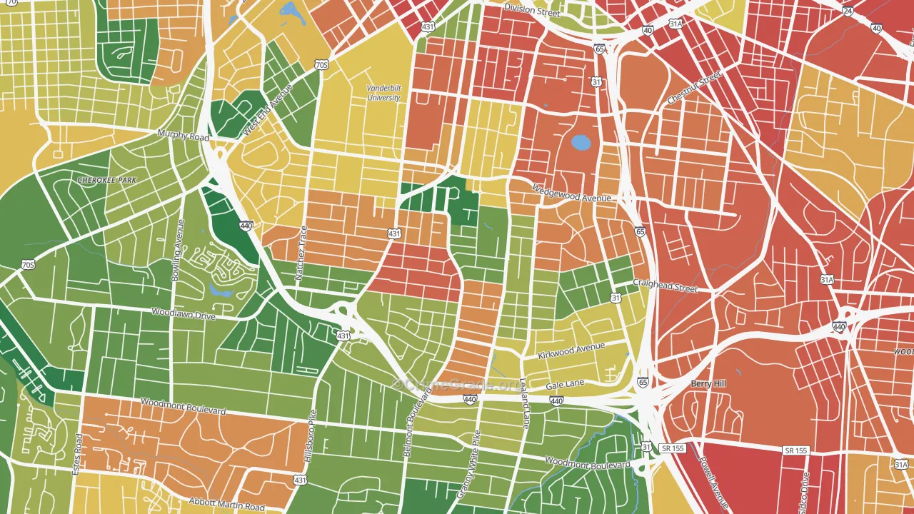 Bellmont Hillsboro, Nashville, TN Map of Burglary Rates