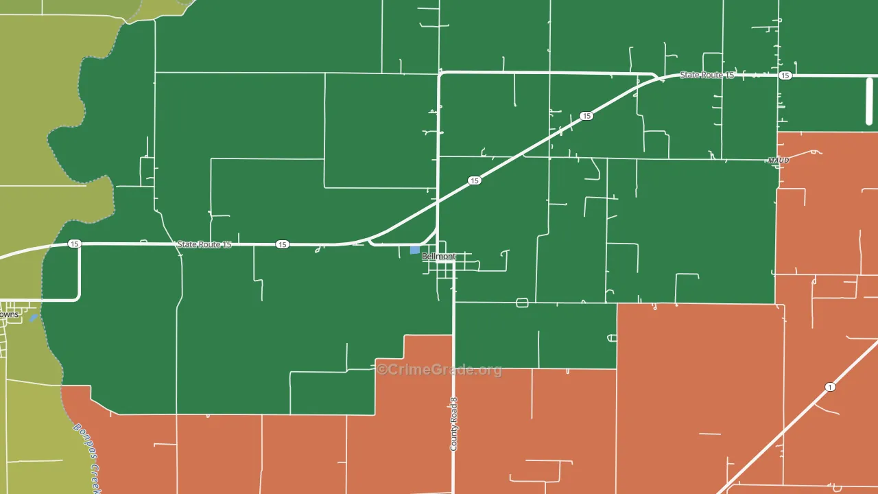 Bellmont, IL Map of Burglary Rates