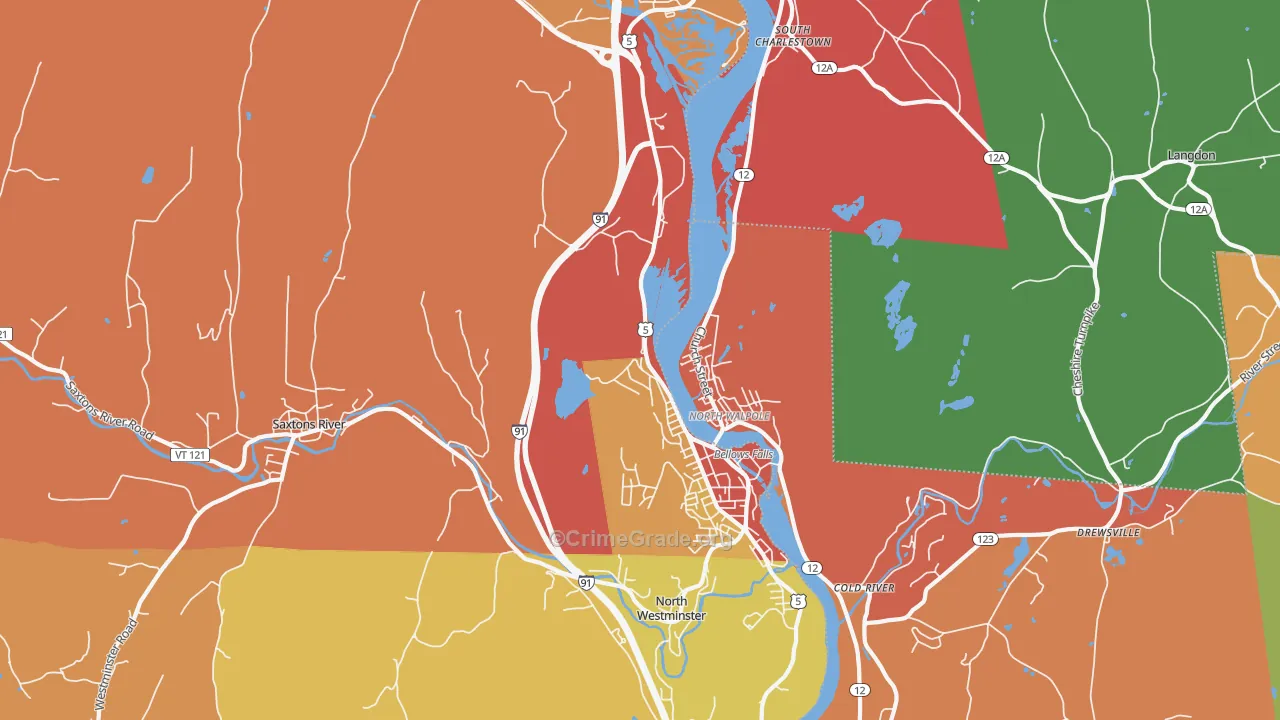 Bellows Falls, VT Map of Burglary Rates
