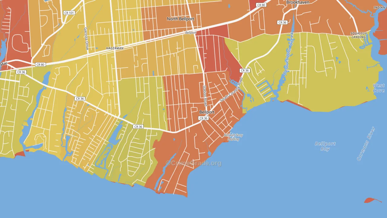 Bellport, NY Map of Burglary Rates