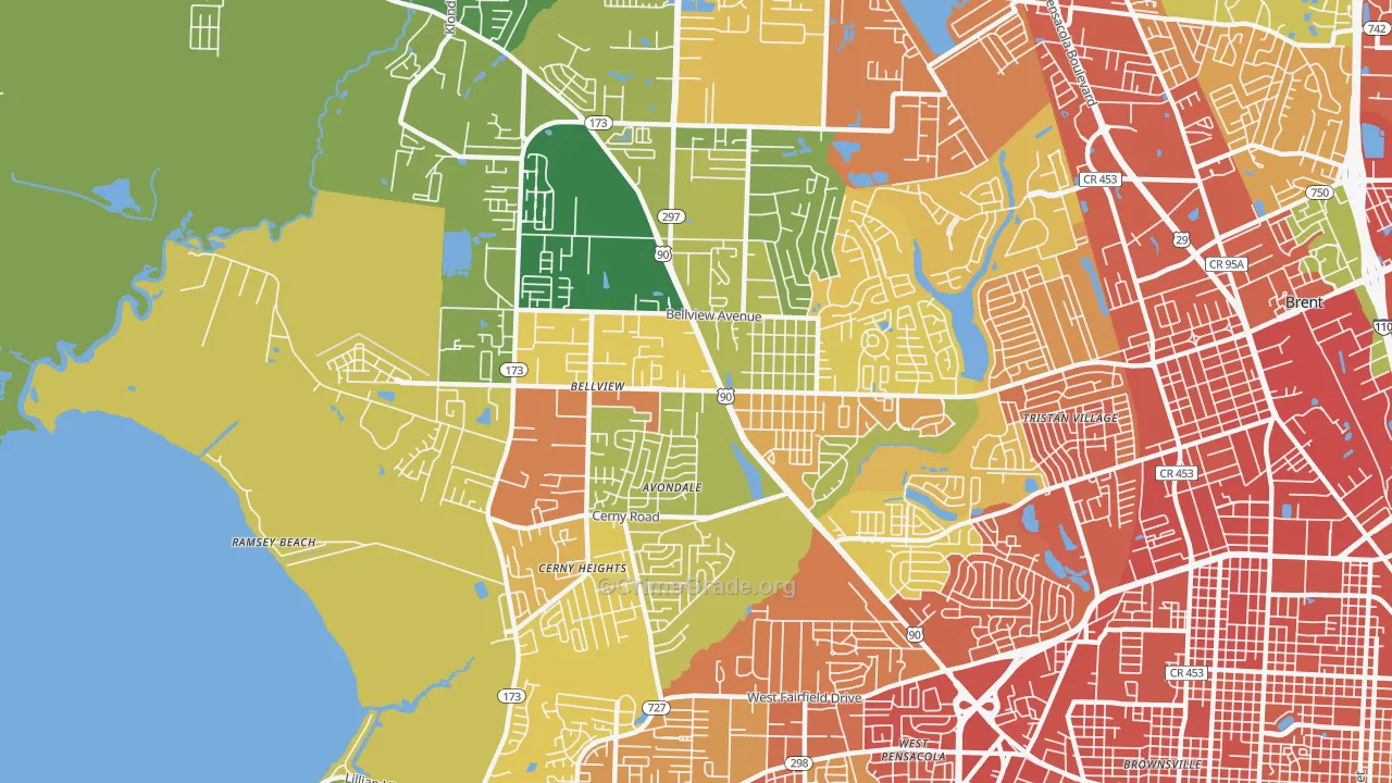Bellview, FL Map of Burglary Rates