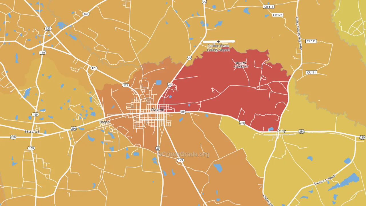 Bellville, GA Map of Burglary Rates