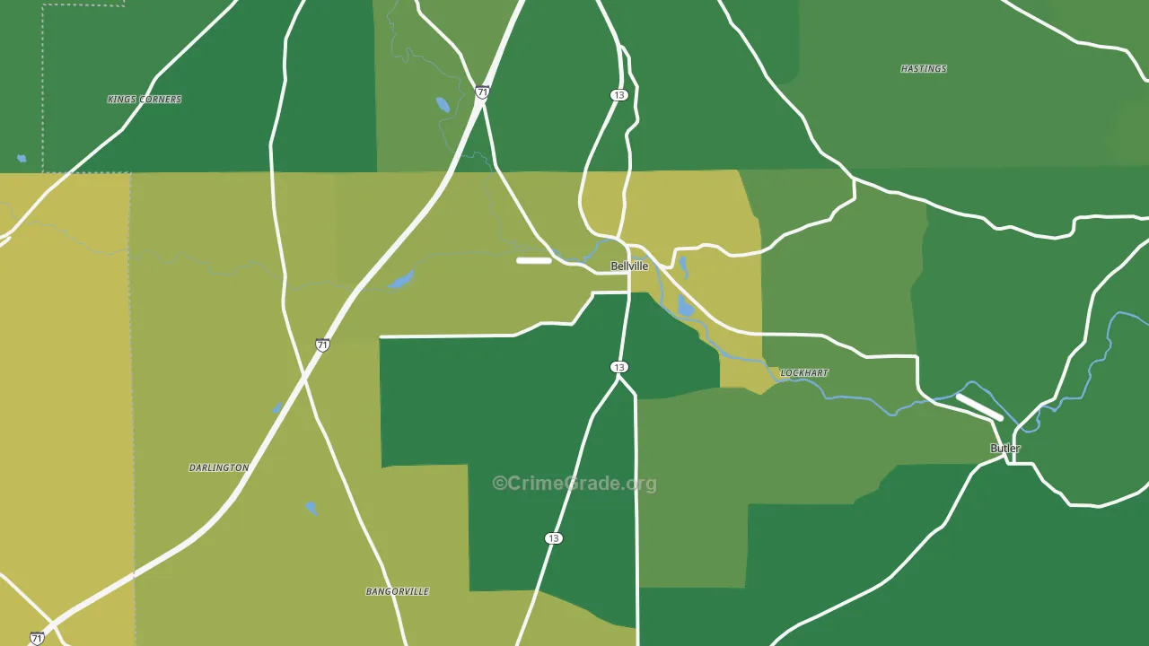 Bellville, OH Map of Burglary Rates