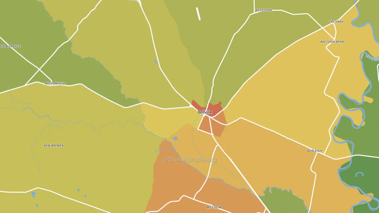 Bellville, TX Map of Burglary Rates