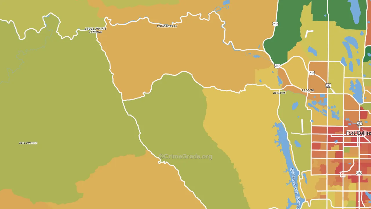 Bellvue, CO Map of Burglary Rates
