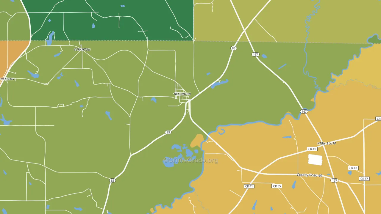 Bellwood, AL Map of Burglary Rates