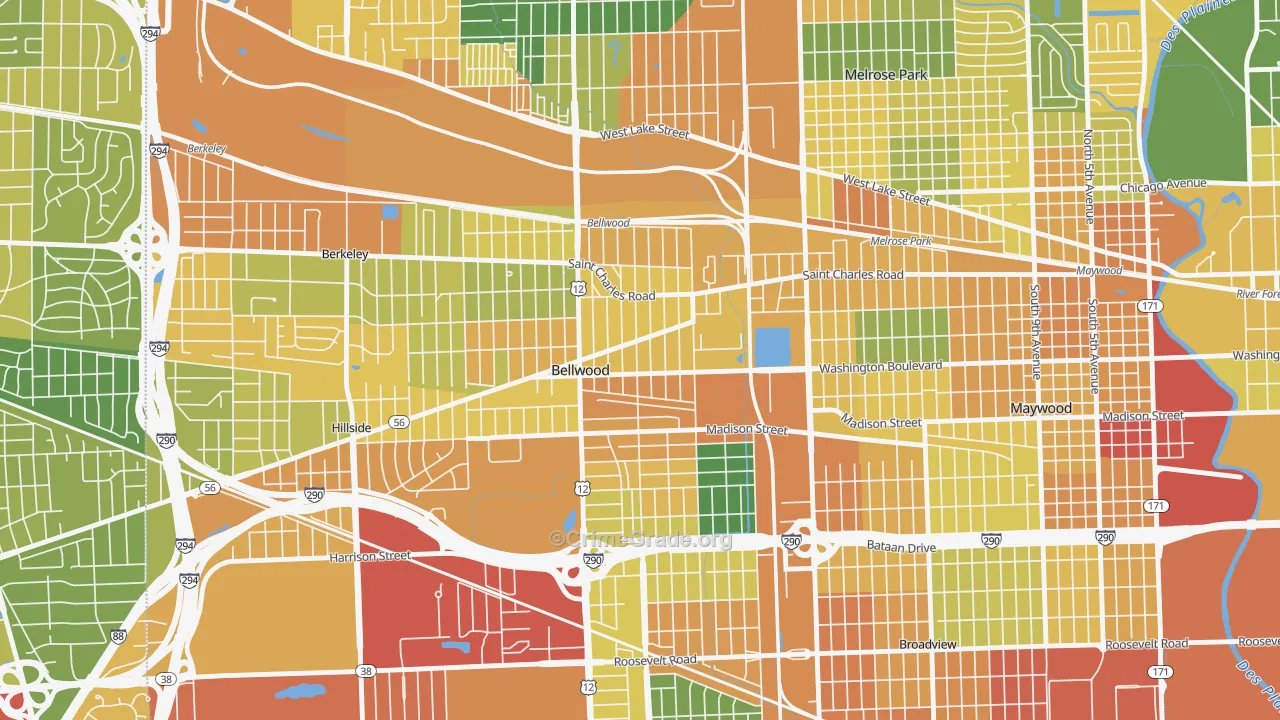 Bellwood, IL Map of Burglary Rates