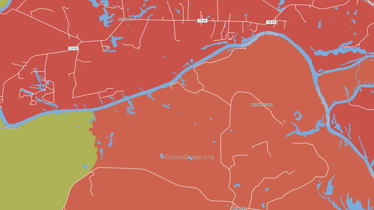 Belmont, AL Map of Burglary Rates