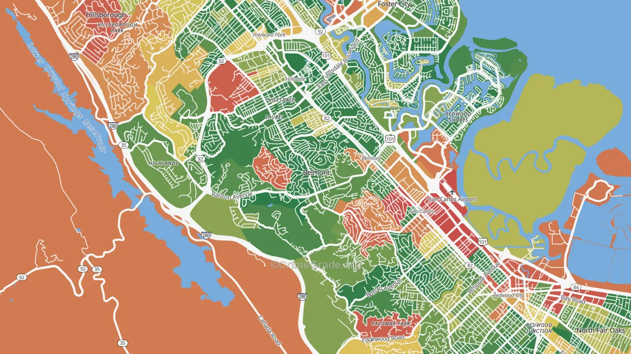 Belmont, CA Map of Burglary Rates