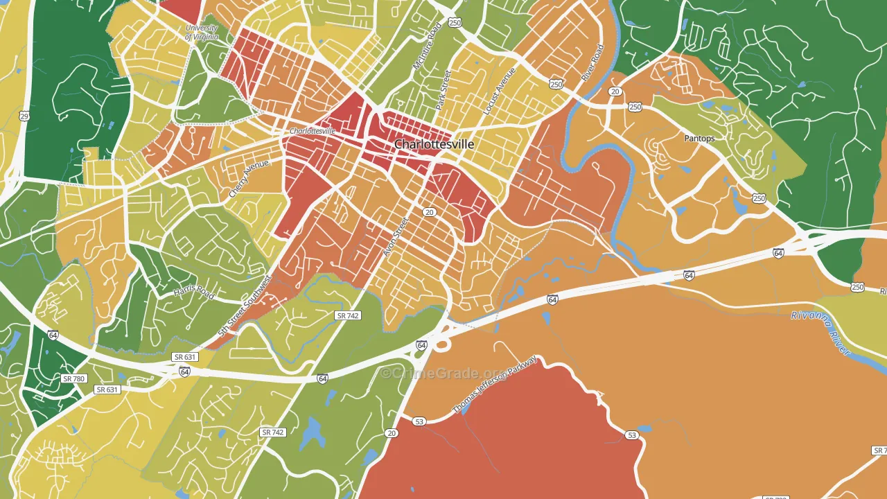 Belmont-Charlottesville, Charlottesville, VA Map of Burglary Rates
