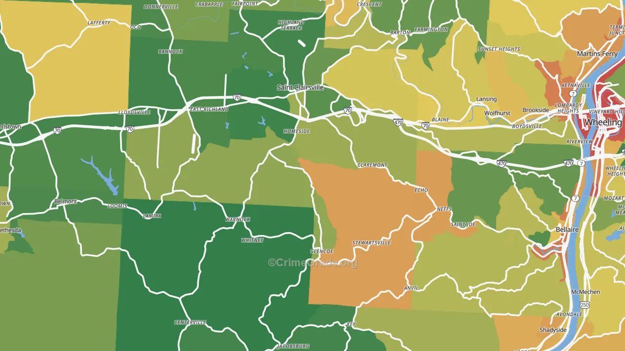 Belmont County, OH Map of Burglary Rates