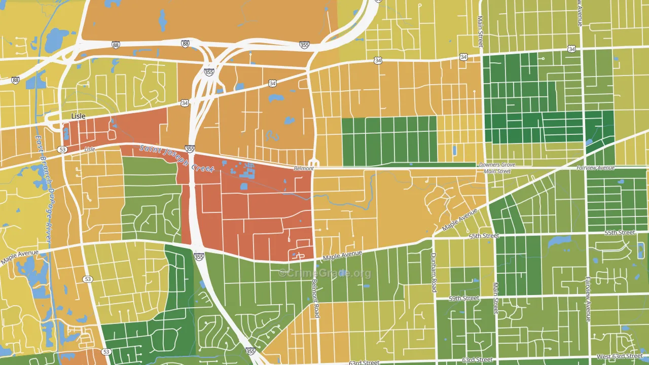 Belmont, Downers Grove, IL Map of Burglary Rates