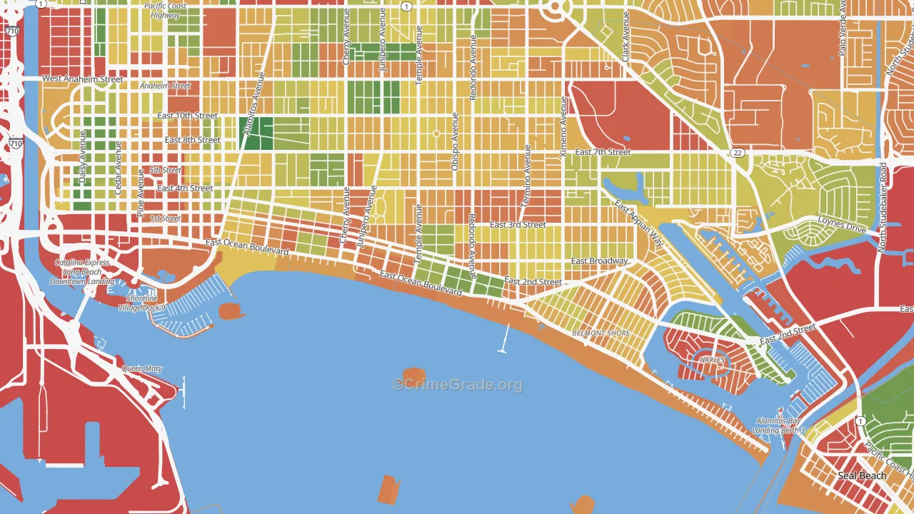 Belmont Heights, Long Beach, CA Map of Burglary Rates