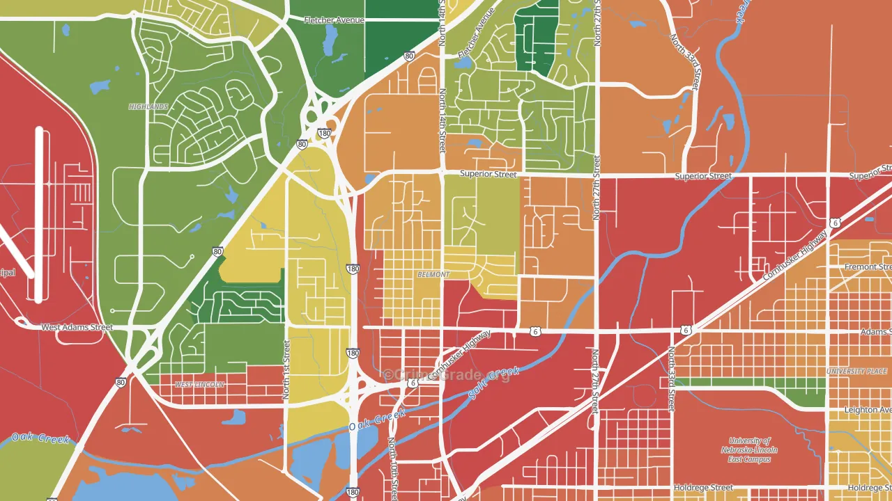 Belmont, Lincoln, NE Map of Burglary Rates