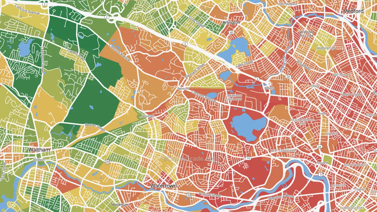 Belmont, MA Map of Burglary Rates