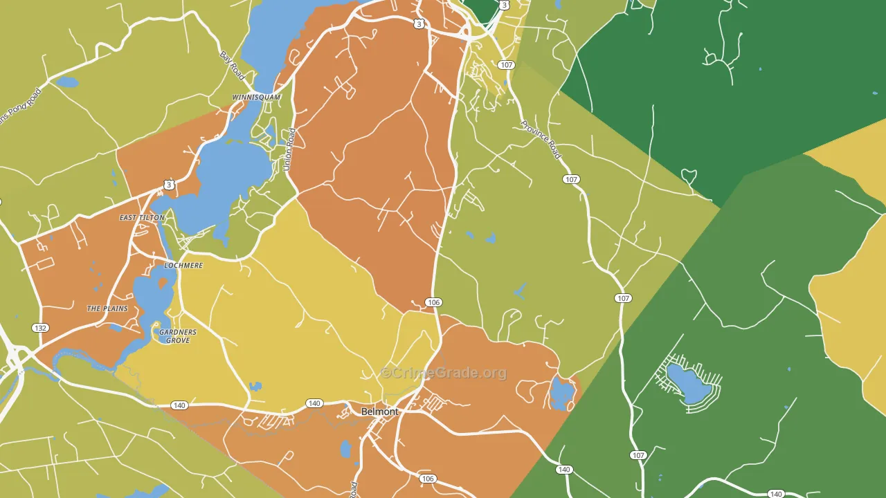 Belmont, NH Map of Burglary Rates