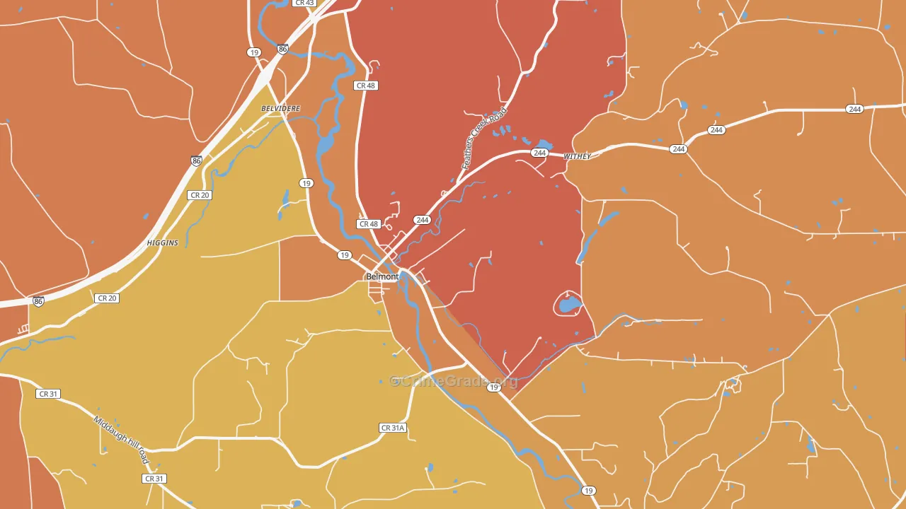 Belmont, NY Map of Burglary Rates