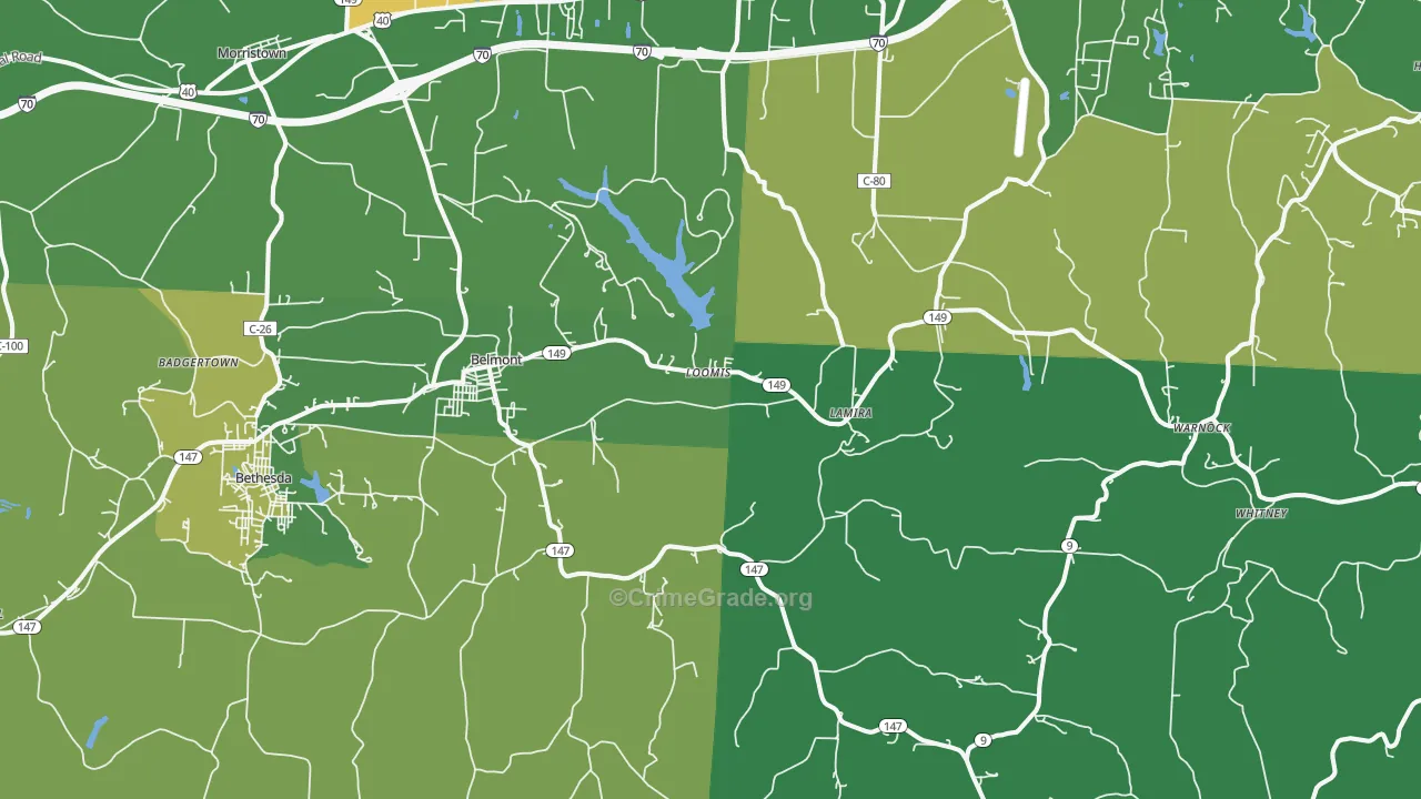 Belmont, OH Map of Burglary Rates