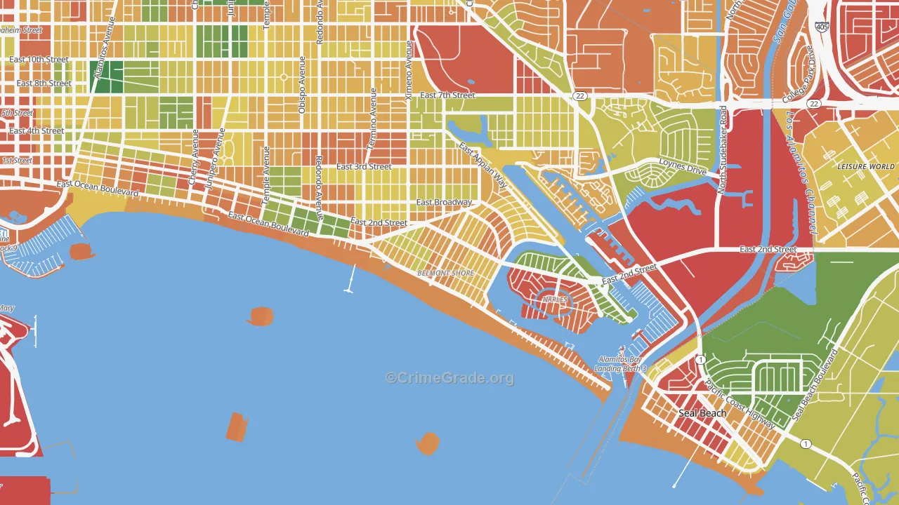 Belmont Shore, Long Beach, CA Map of Burglary Rates