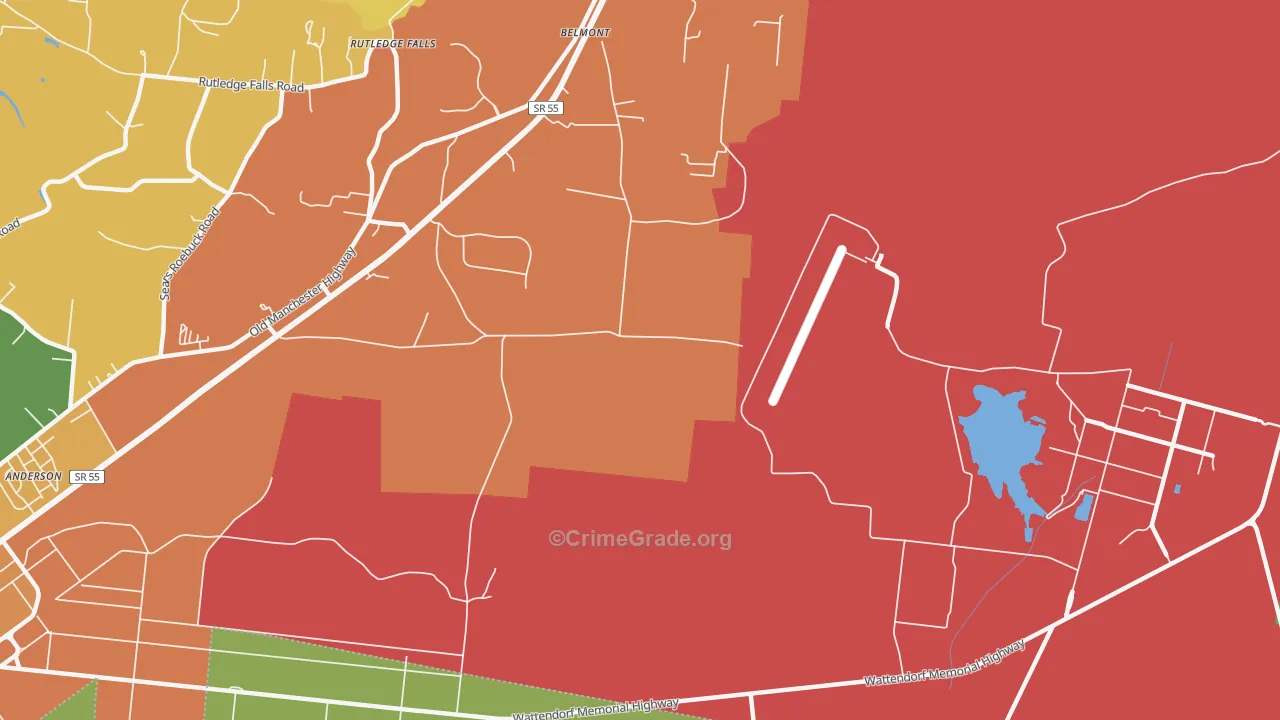 Belmont, TN Map of Burglary Rates