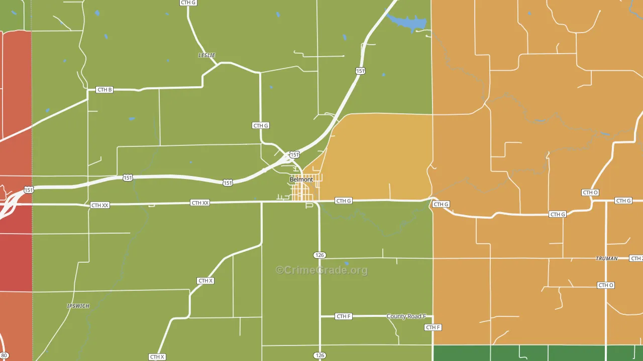 Belmont, WI Map of Burglary Rates