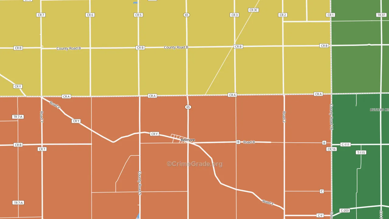 Belmore, OH Map of Burglary Rates