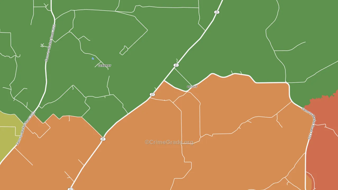 Belott, TX Map of Burglary Rates