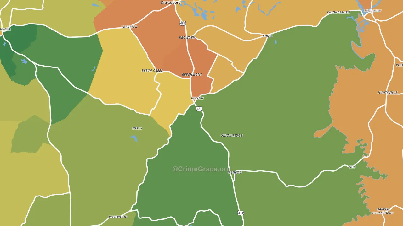 Belton, KY Map of Burglary Rates