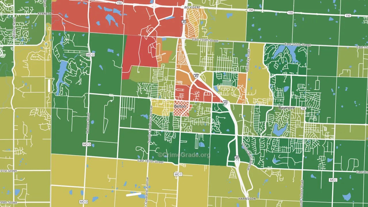 Belton, MO Map of Burglary Rates