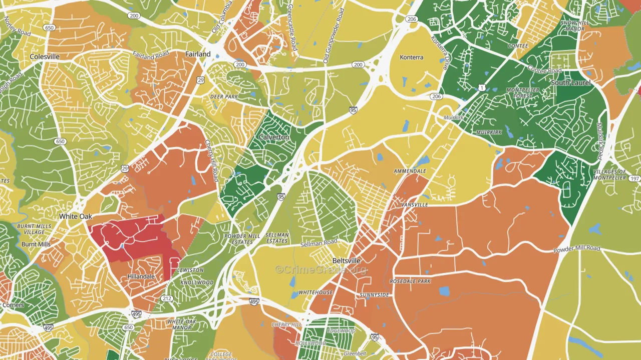 Beltsville, MD Map of Burglary Rates