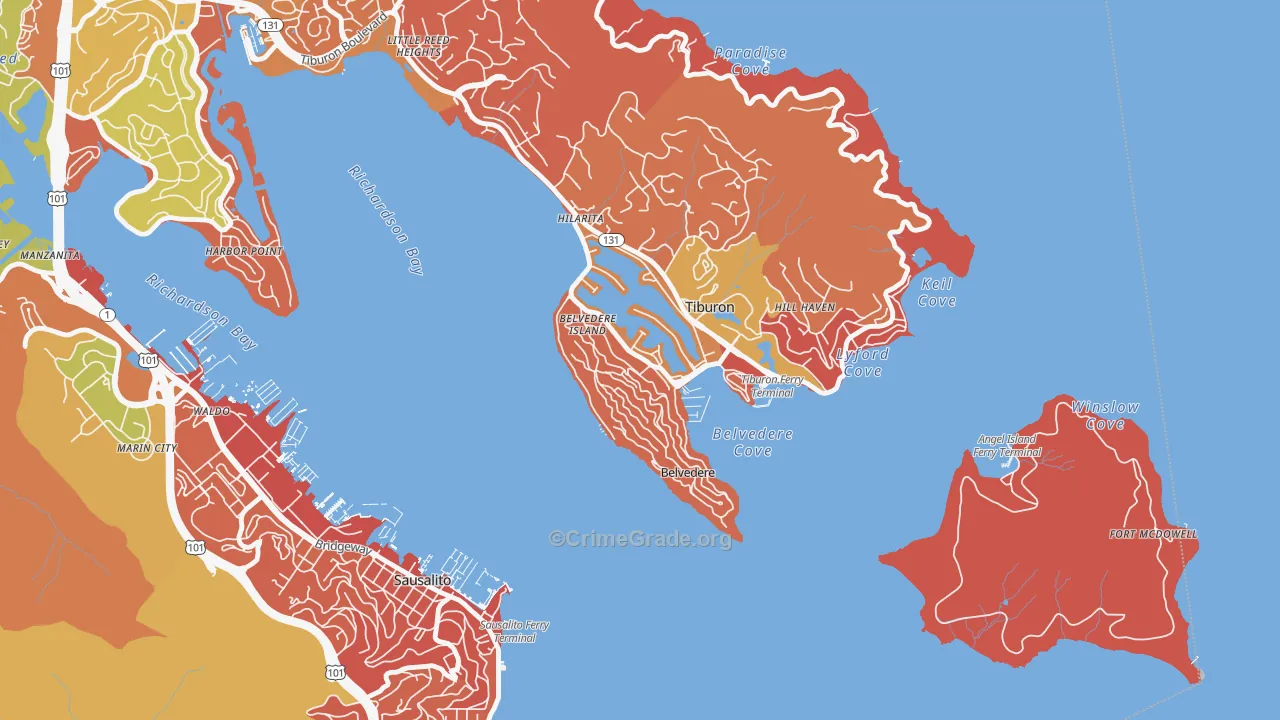 Belvedere, CA Map of Burglary Rates