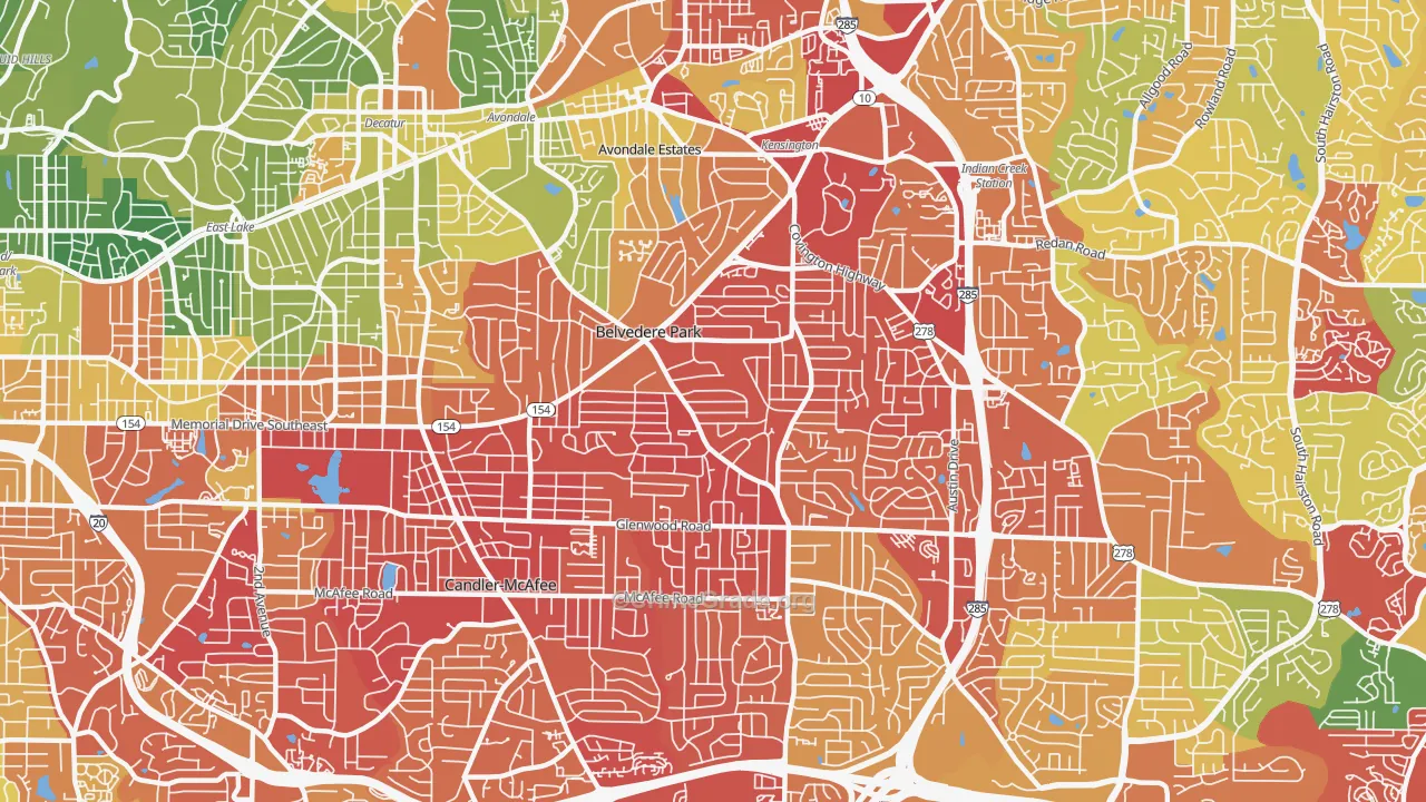 Belvedere Park, GA Map of Burglary Rates