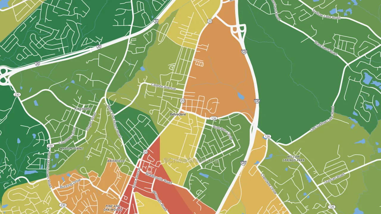 Belvedere, SC Map of Burglary Rates