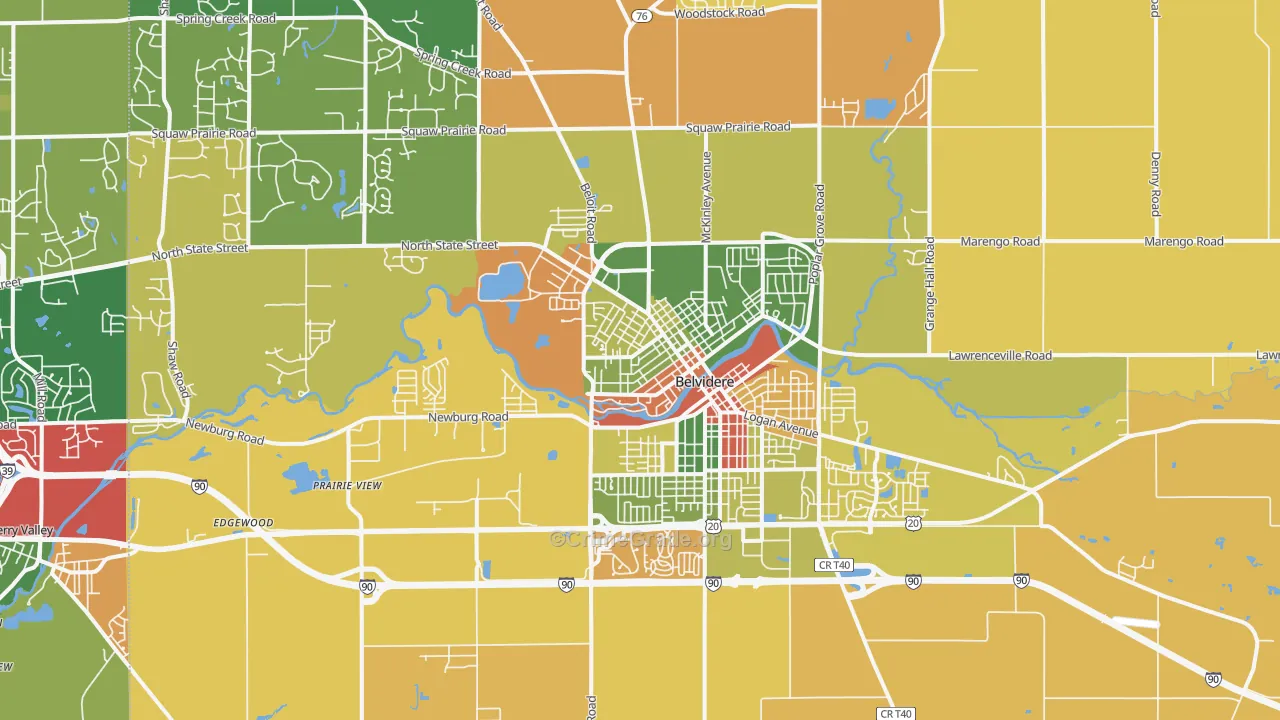 Belvidere, IL Map of Burglary Rates