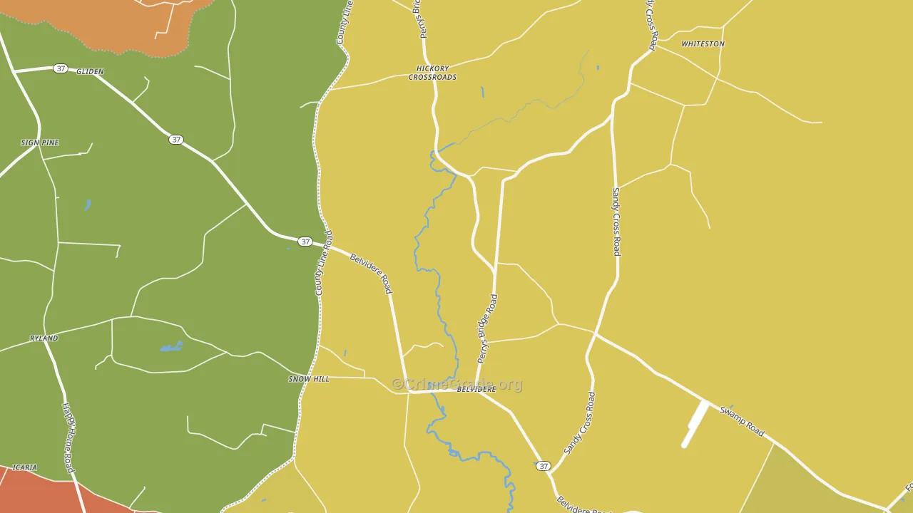 Belvidere, NC Map of Burglary Rates