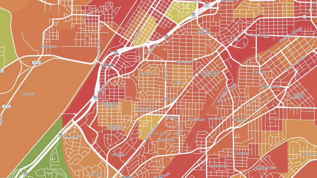 Belview Heights, Birmingham, AL Map of Burglary Rates