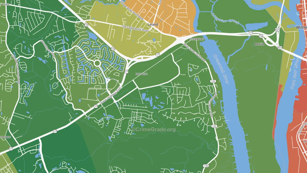 Belville, NC Map of Burglary Rates