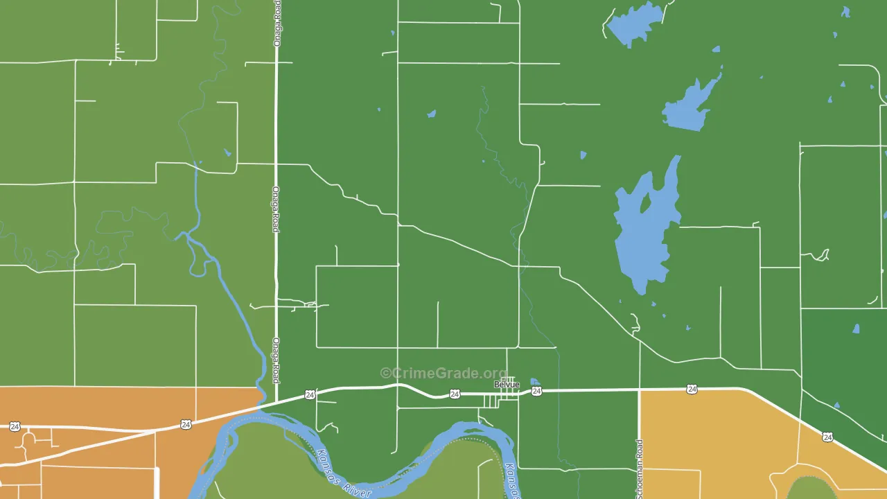 Belvue, KS Map of Burglary Rates