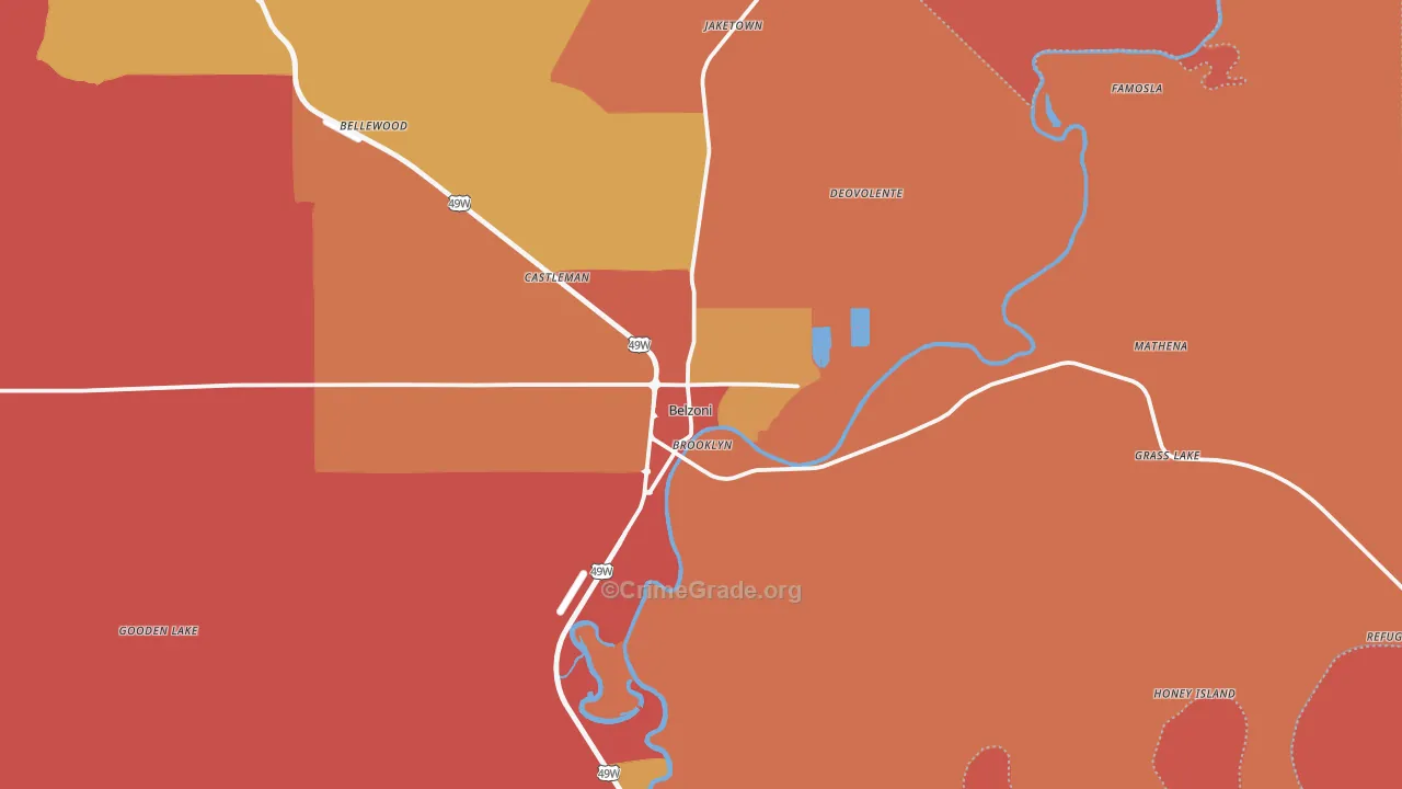 Belzoni, MS Map of Burglary Rates