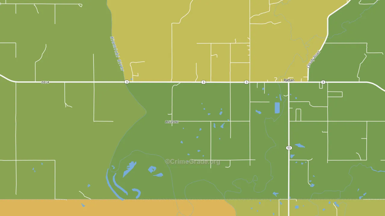 Belzoni, OK Map of Burglary Rates