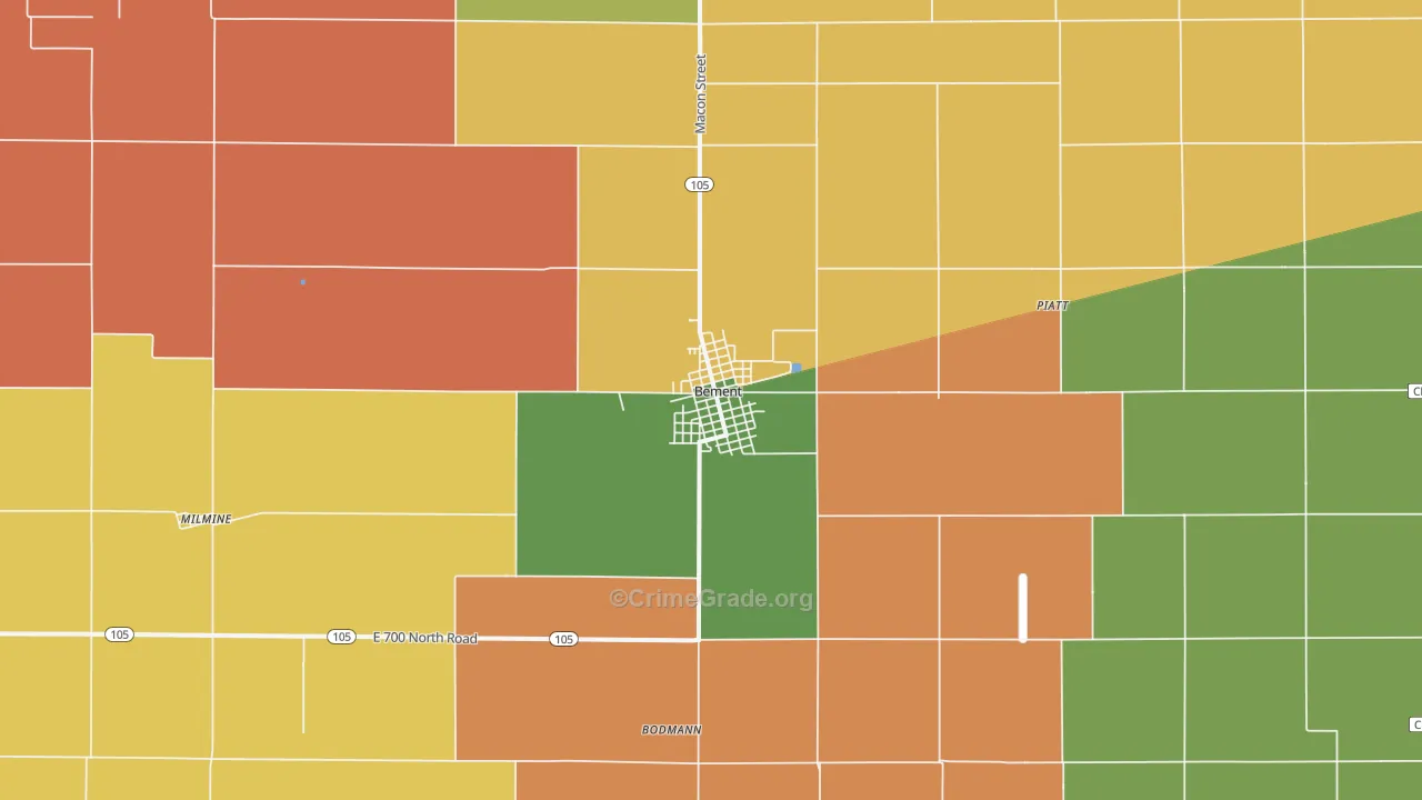 Bement, IL Map of Burglary Rates