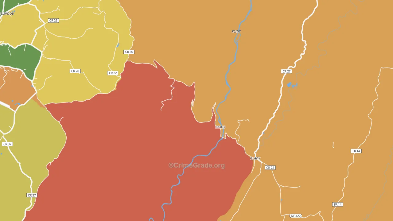 Bemis, WV Map of Burglary Rates