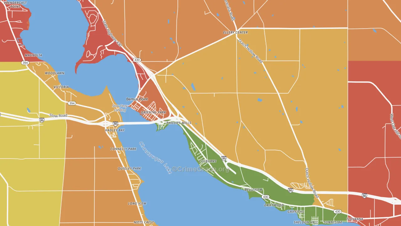 Bemus Point, NY Map of Burglary Rates