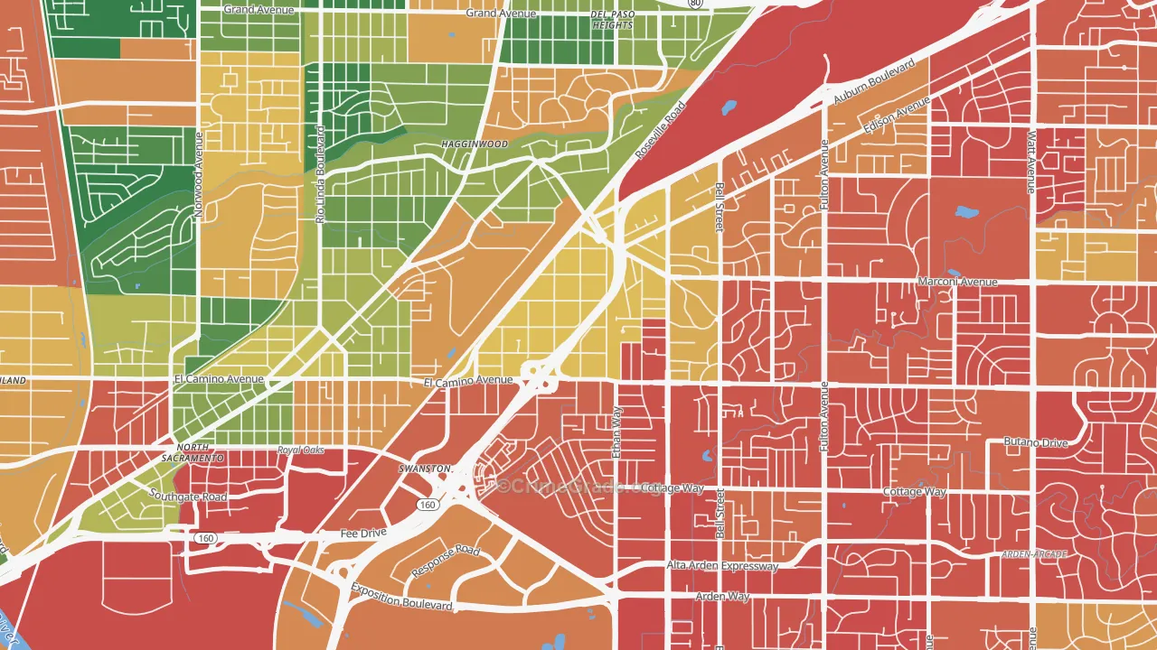 Ben Ali, Sacramento, CA Map of Burglary Rates