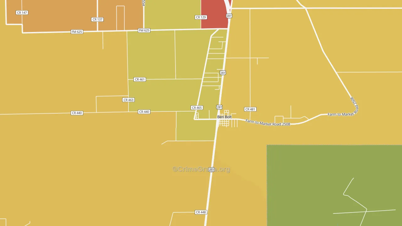 Ben Bolt, TX Map of Burglary Rates
